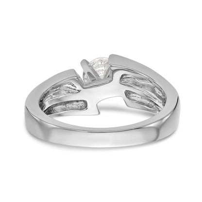 14k White Gold Peg Set Simulated Diamond By Pass Engagement Ring