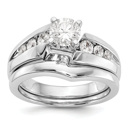 14k White Gold Peg Set Simulated Diamond By Pass Engagement Ring
