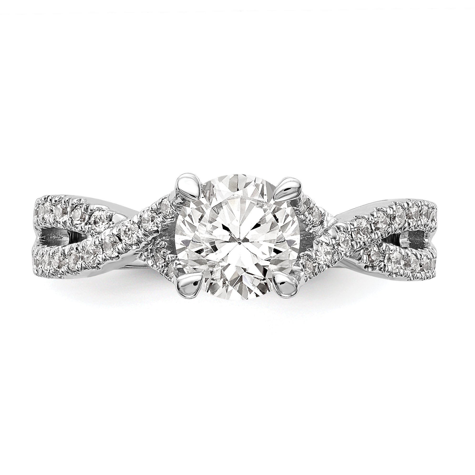 14k White Gold Diamond Round CZ By Pass Engagement Ring