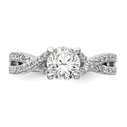 14k White Gold Diamond Round CZ By Pass Engagement Ring