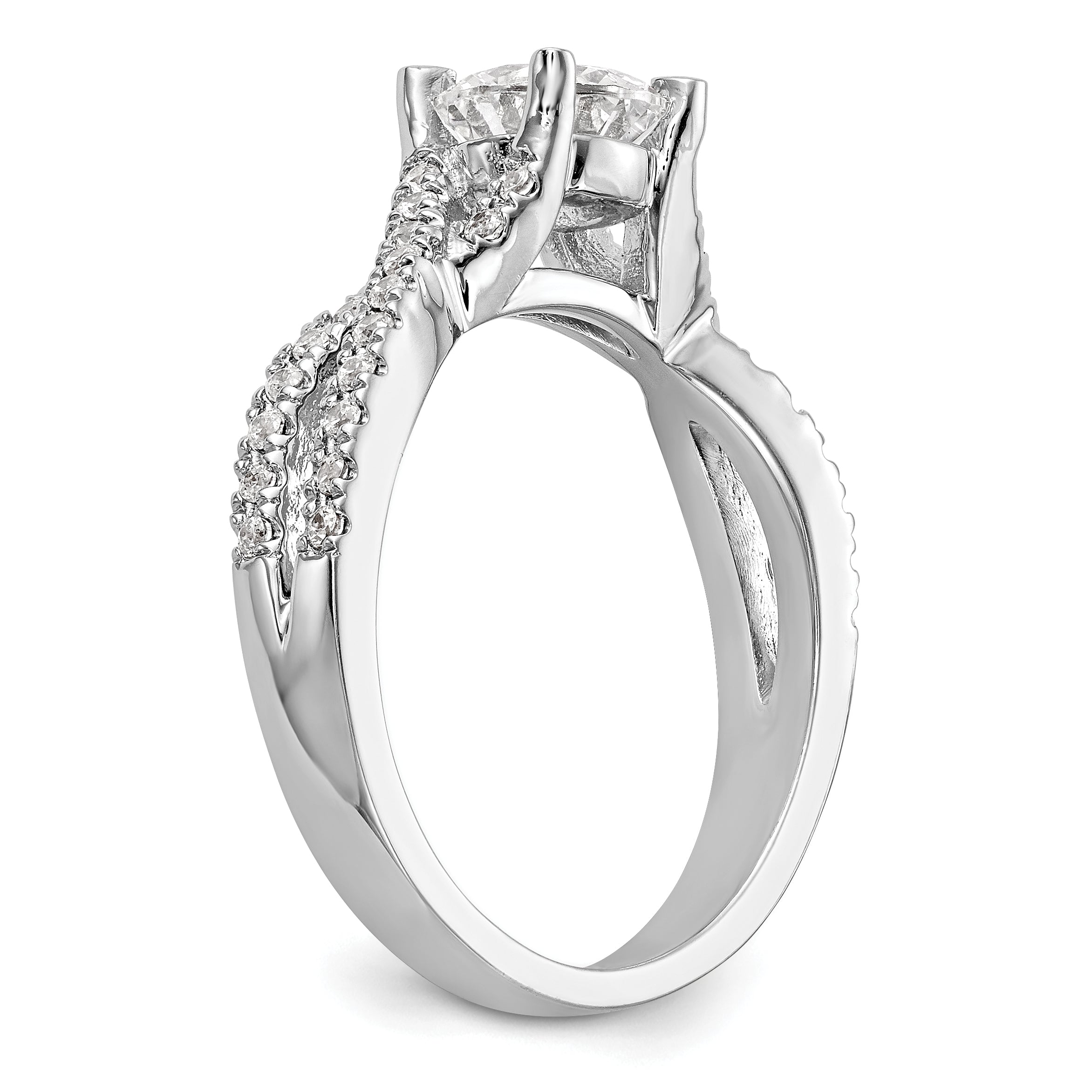 14k White Gold Diamond Round CZ By Pass Engagement Ring