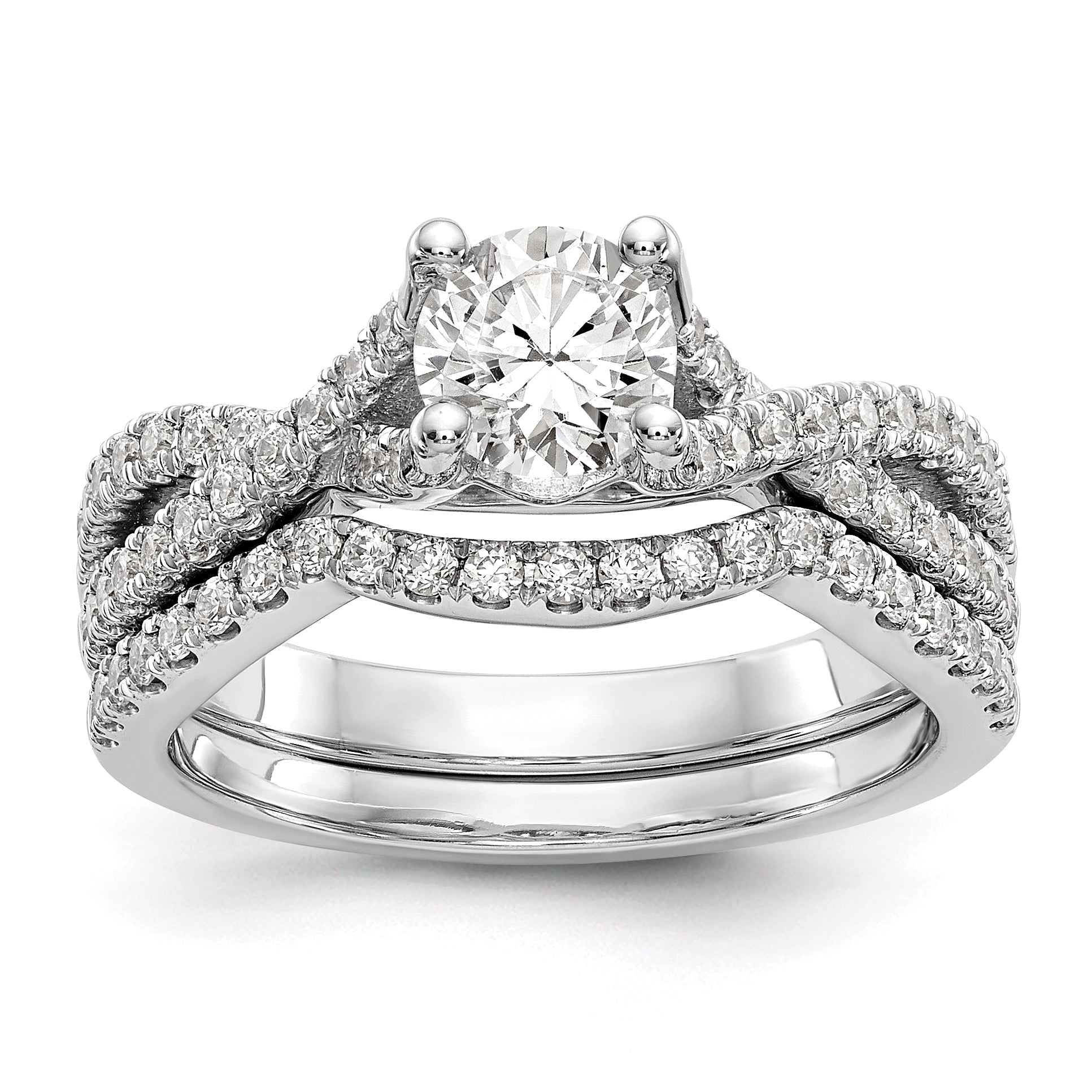 14k White Gold Diamond Round CZ By Pass Engagement Ring