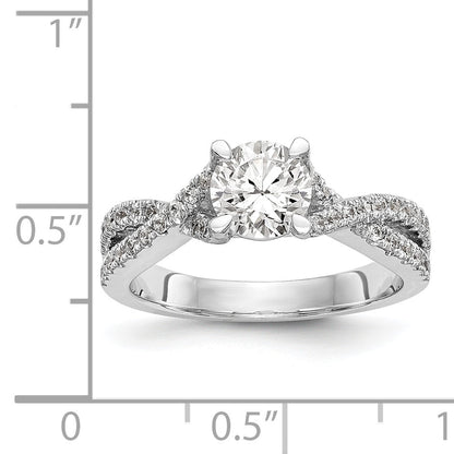 14k White Gold Diamond Round CZ By Pass Engagement Ring