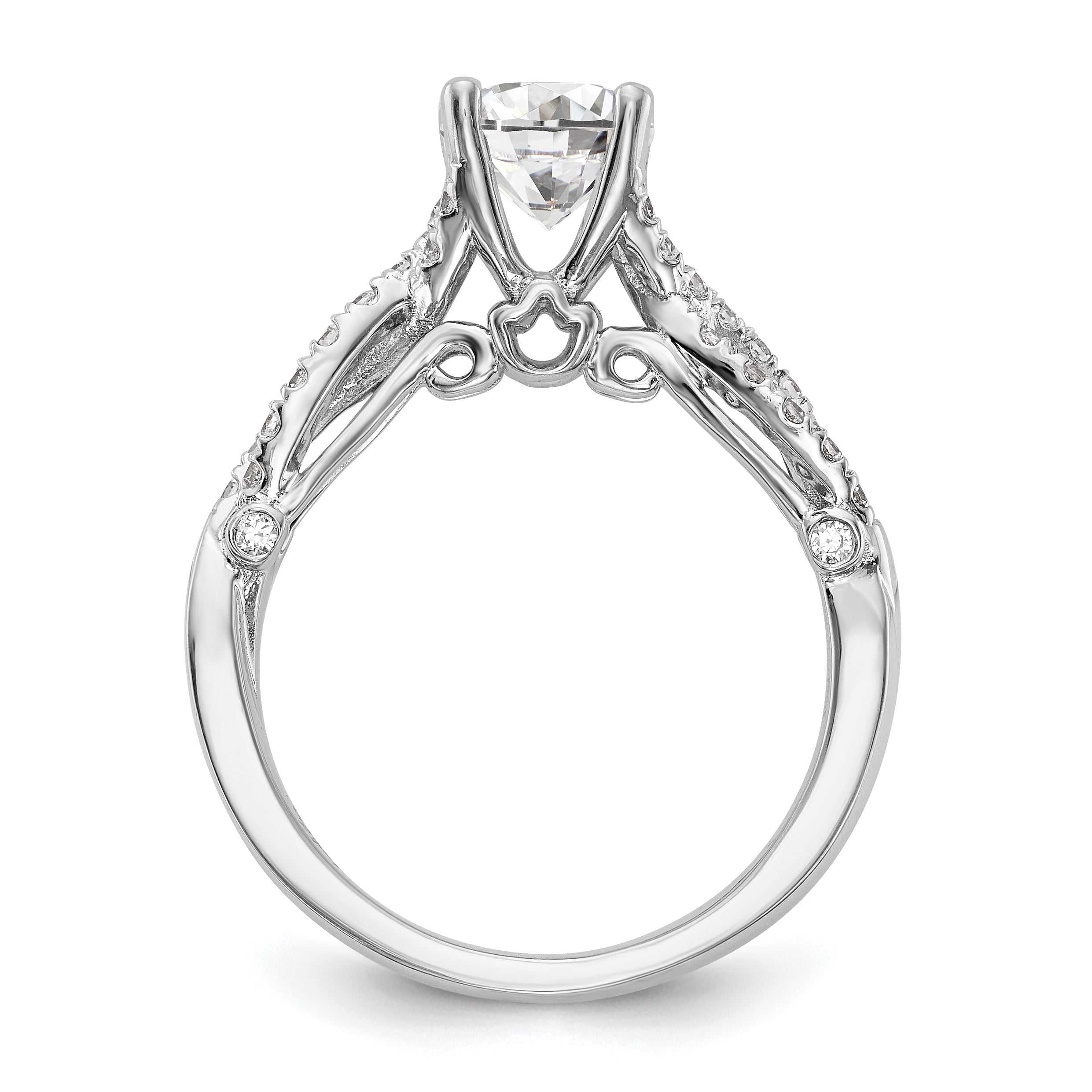 14k White Gold Diamond Round CZ Criss Cross Engagement Ring
