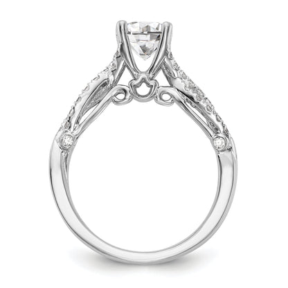 14k White Gold Diamond Round CZ Criss Cross Engagement Ring