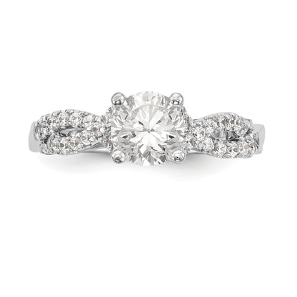 14k White Gold Diamond Round CZ Criss Cross Engagement Ring
