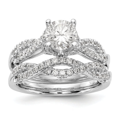 14k White Gold Diamond Round CZ Criss Cross Engagement Ring