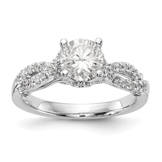 14k White Gold Diamond Round CZ Criss Cross Engagement Ring