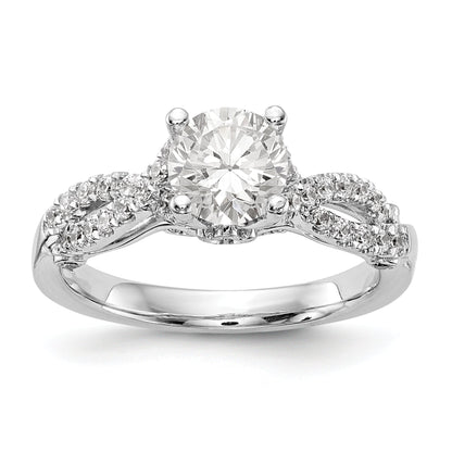 14k White Gold Diamond Round CZ Criss Cross Engagement Ring