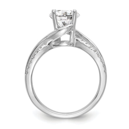 14k White Gold Diamond Round CZ Criss Cross Engagement Ring