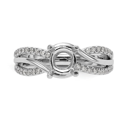 14k White Gold Diamond Round CZ Criss Cross Engagement Ring