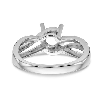 14k White Gold Diamond Round CZ Criss Cross Engagement Ring