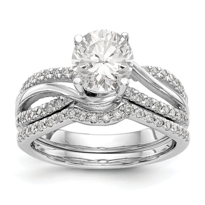 14k White Gold Diamond Round CZ Criss Cross Engagement Ring