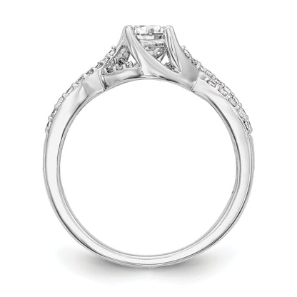 14k White Gold Diamond Round CZ Criss Cross Engagement Ring