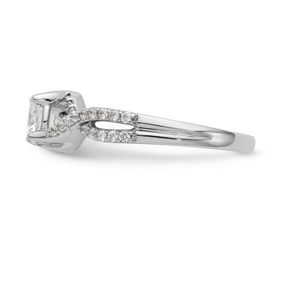 14k White Gold Diamond Round CZ Criss Cross Engagement Ring
