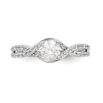 14k White Gold Diamond Round CZ Criss Cross Engagement Ring