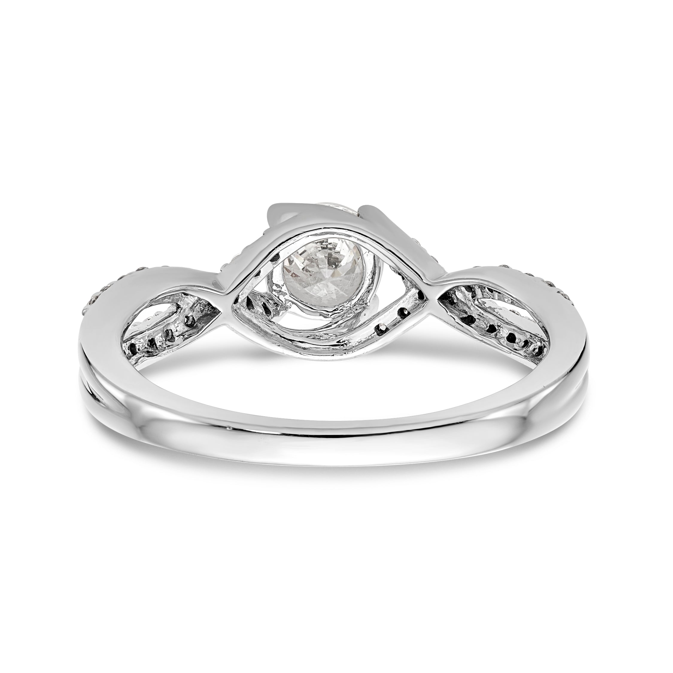 14k White Gold Diamond Round CZ Criss Cross Engagement Ring