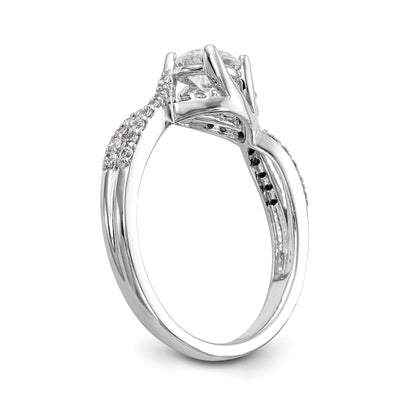 14k White Gold Diamond Round CZ Criss Cross Engagement Ring