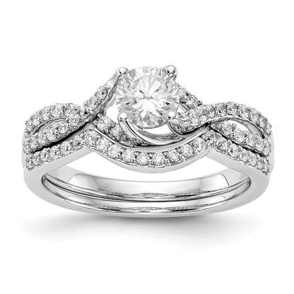 14k White Gold Diamond Round CZ Criss Cross Engagement Ring