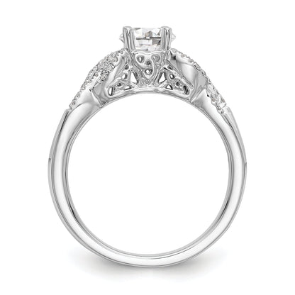 14k White Gold Diamond Round CZ Criss Cross Engagement Ring