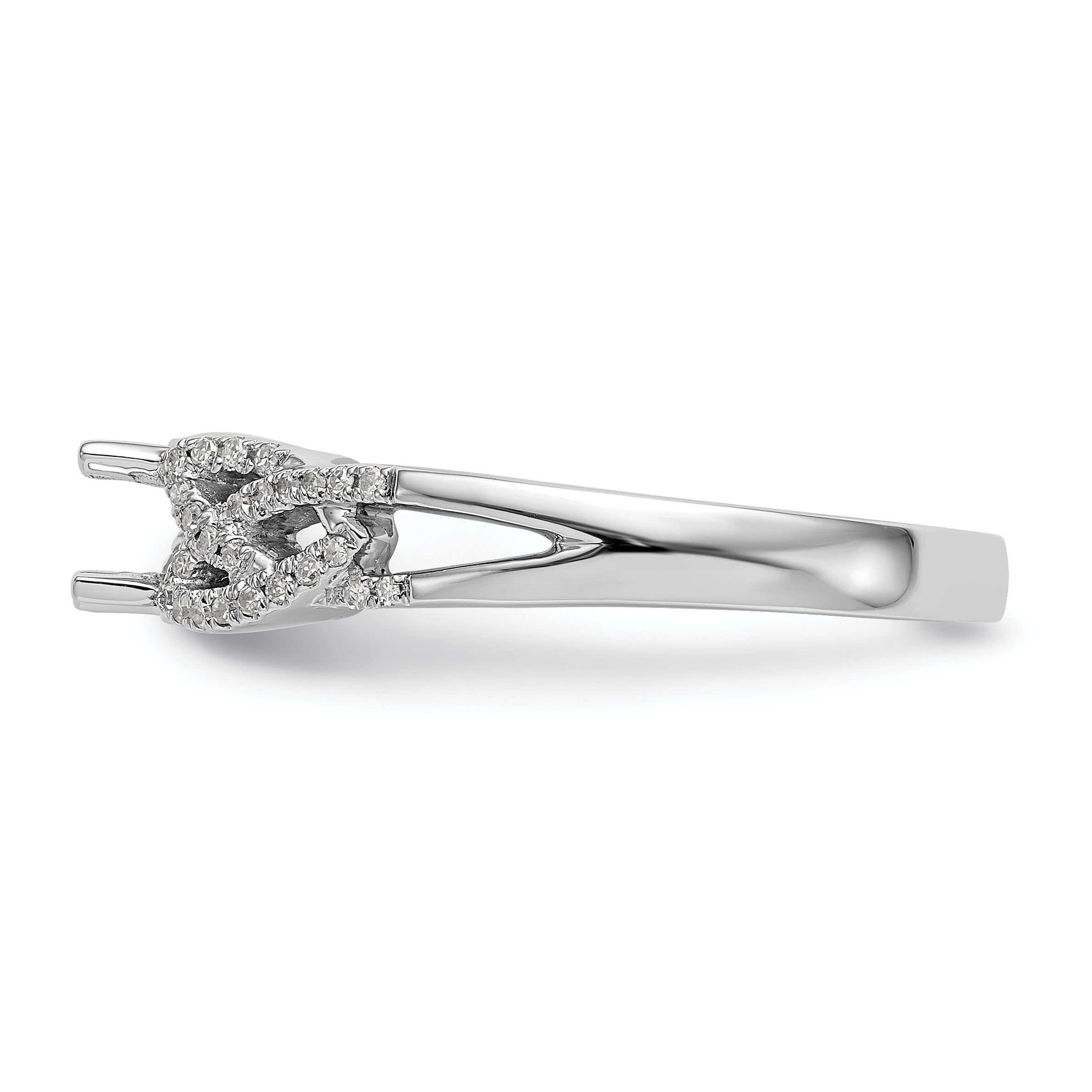 14k White Gold Diamond Round CZ Criss Cross Engagement Ring