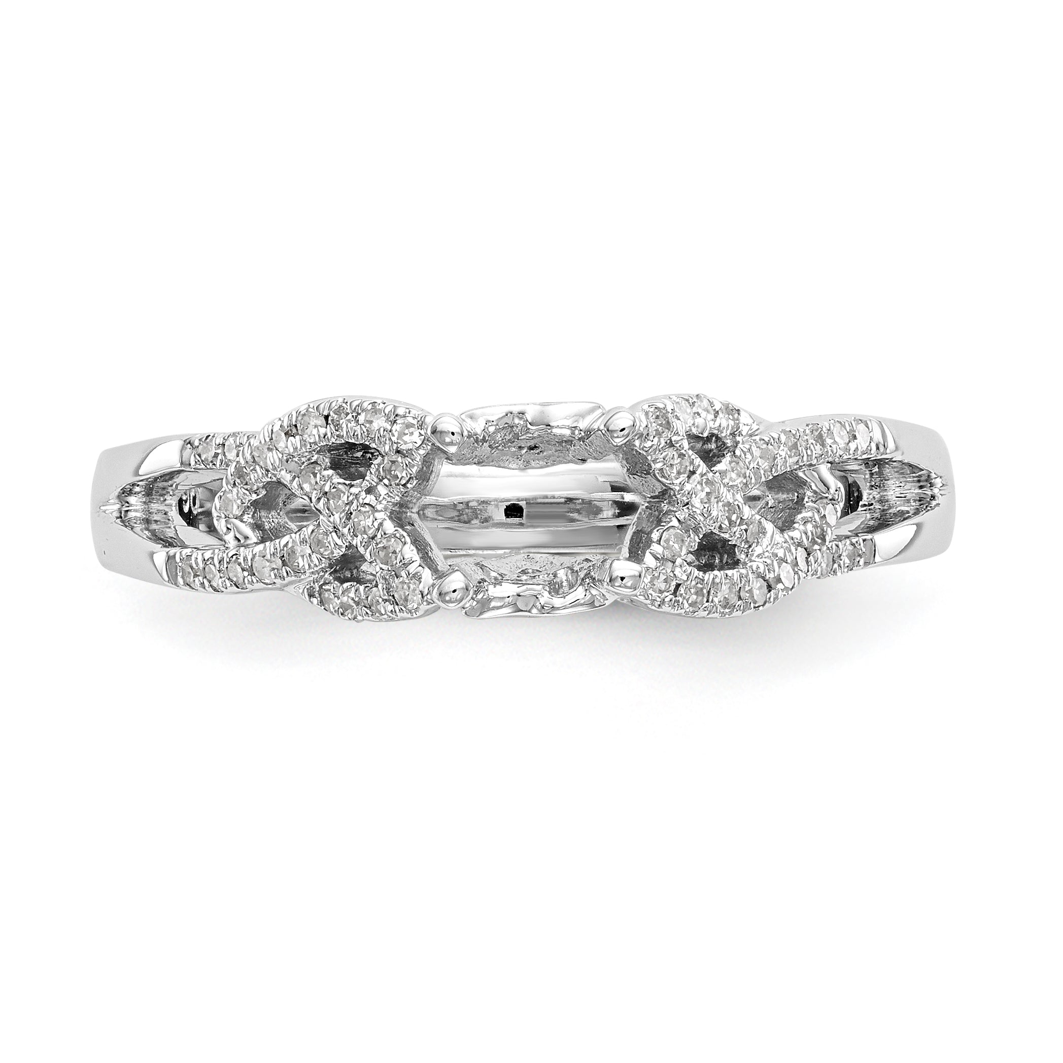 14k White Gold Diamond Round CZ Criss Cross Engagement Ring