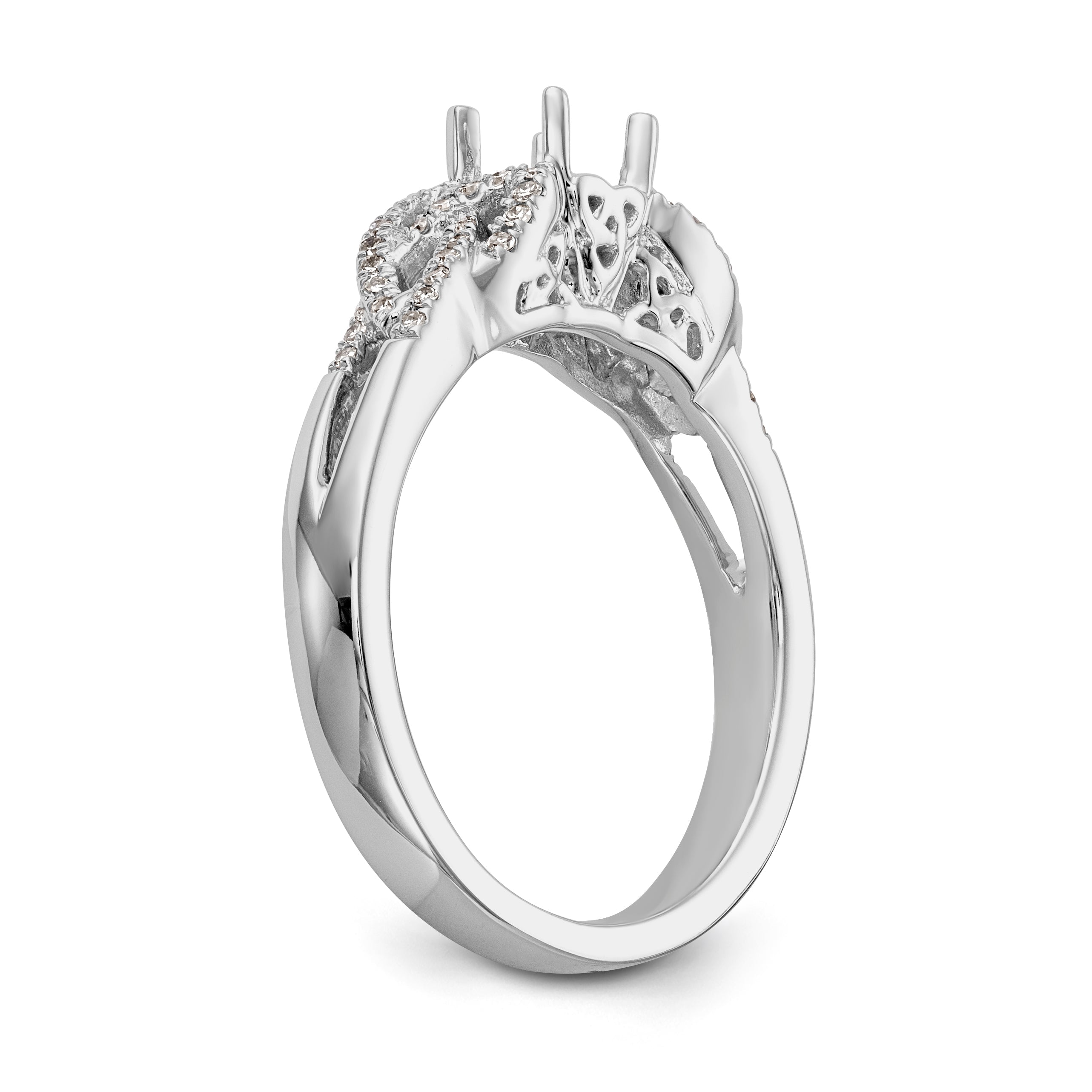 14k White Gold Diamond Round CZ Criss Cross Engagement Ring