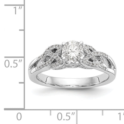 14k White Gold Diamond Round CZ Criss Cross Engagement Ring