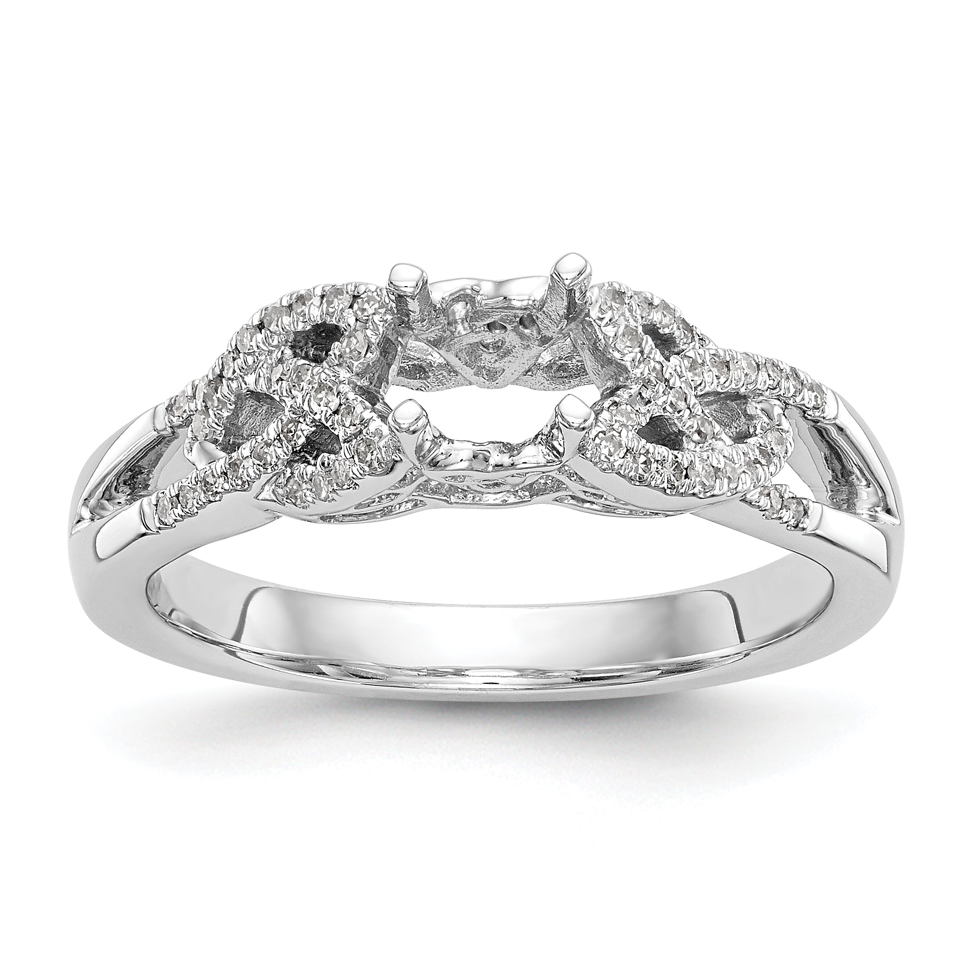 14k White Gold Diamond Round CZ Criss Cross Engagement Ring