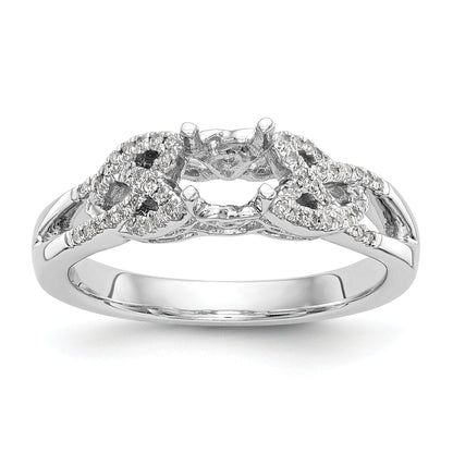 14k White Gold Diamond Round CZ Criss Cross Engagement Ring