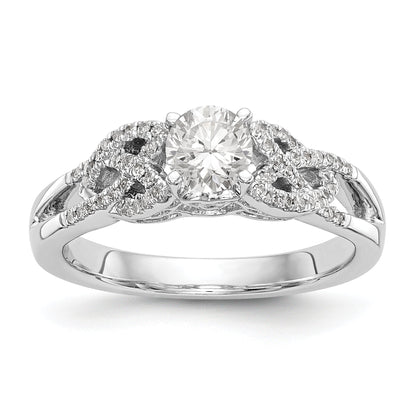 14k White Gold Diamond Round CZ Criss Cross Engagement Ring