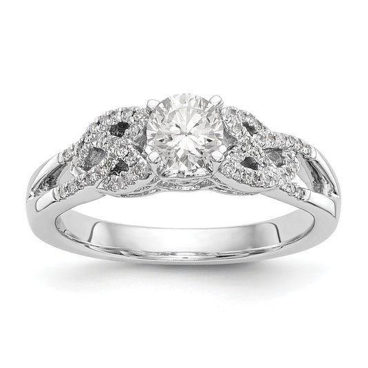 14k White Gold Diamond Round CZ Criss Cross Engagement Ring