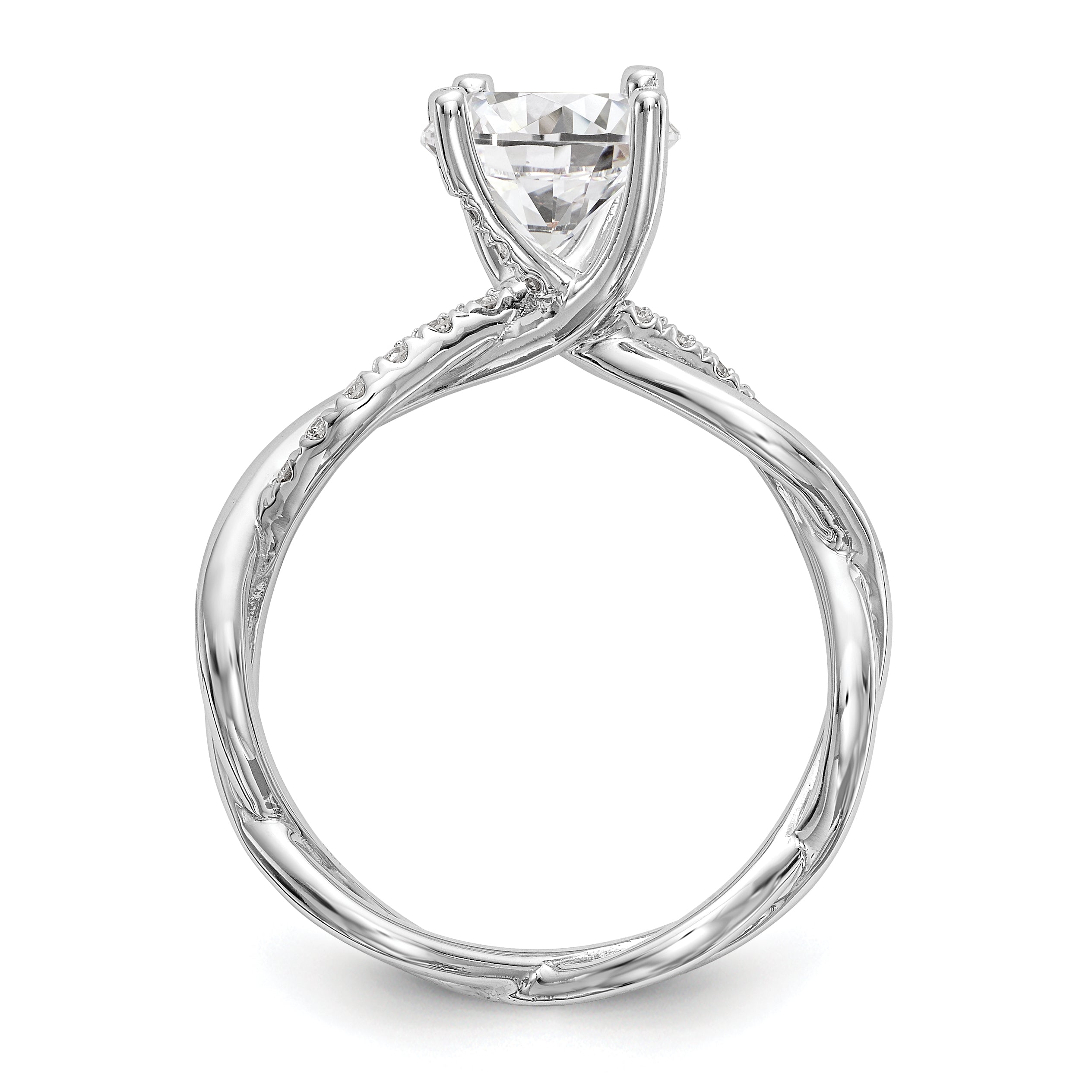 14k White Gold Diamond Round CZ Criss Cross Engagement Ring