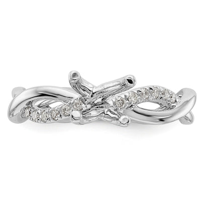 14k White Gold Diamond Round CZ Criss Cross Engagement Ring