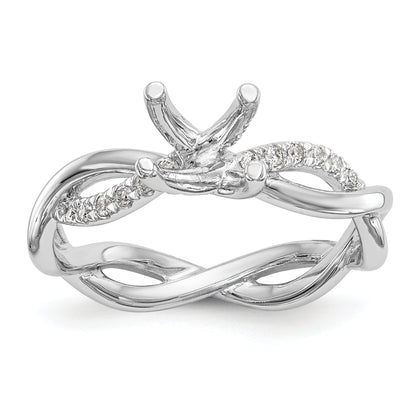 14k White Gold Diamond Round CZ Criss Cross Engagement Ring