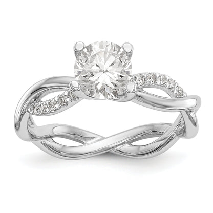 14k White Gold Diamond Round CZ Criss Cross Engagement Ring