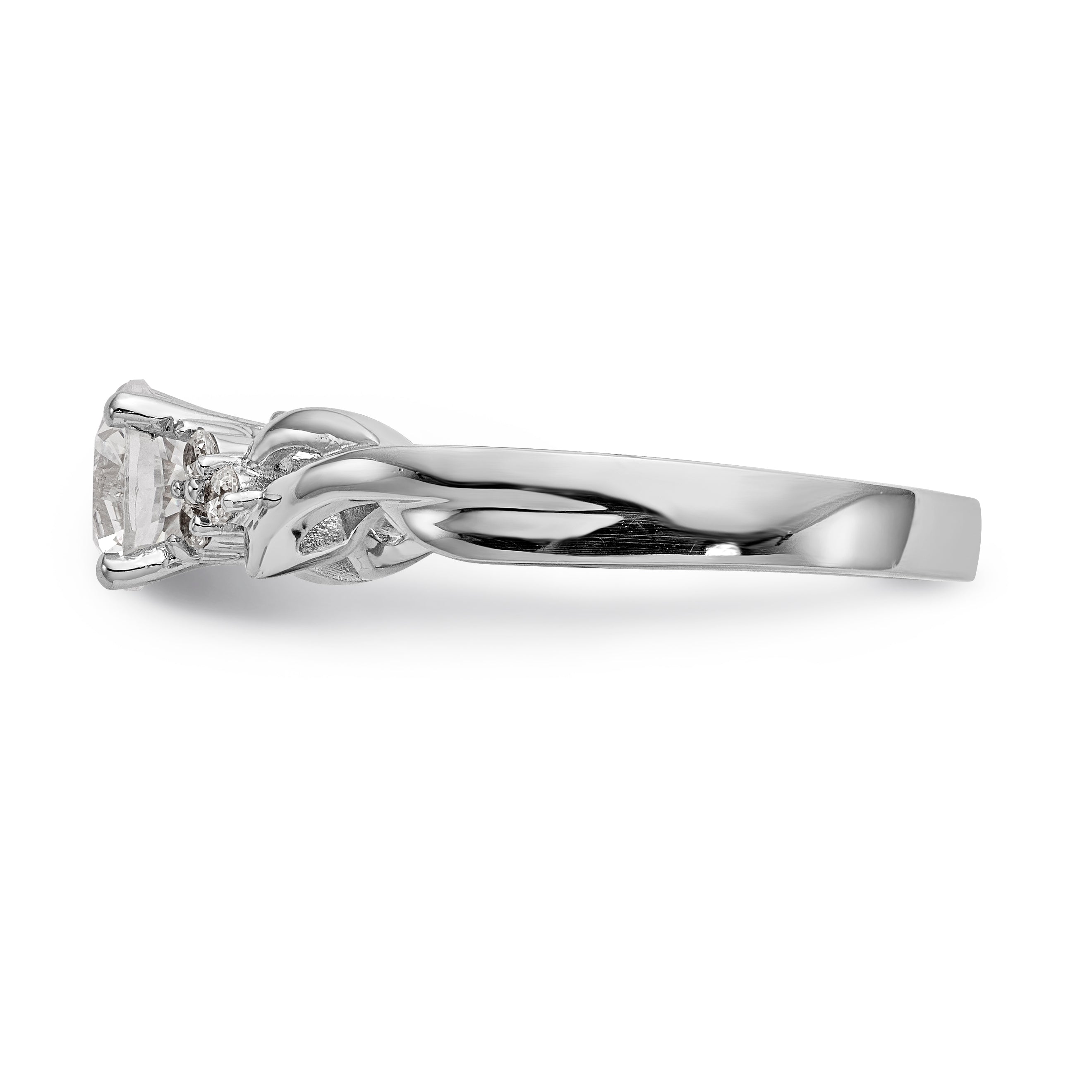 14k White Gold Diamond Round CZ Criss Cross Engagement Ring