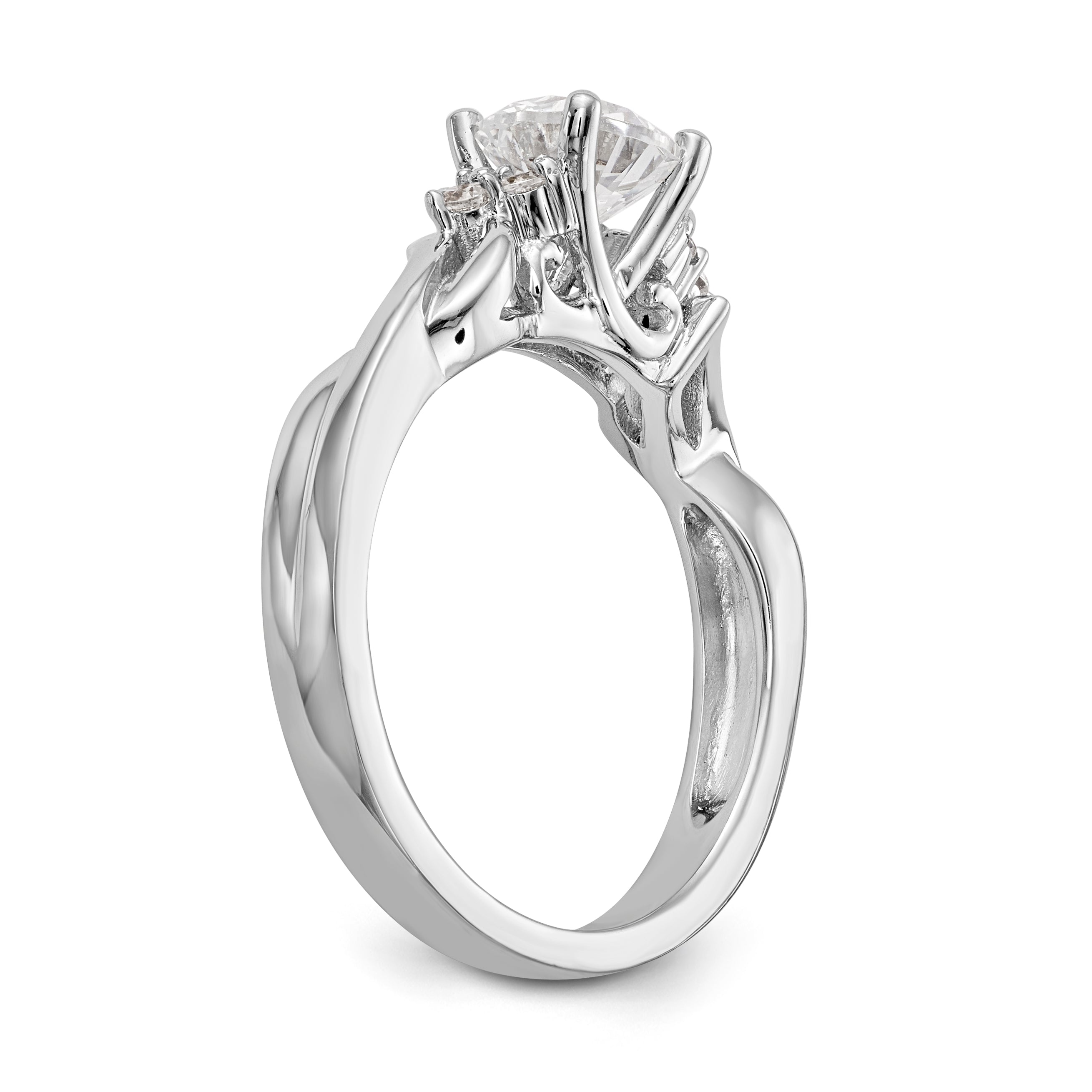 14k White Gold Diamond Round CZ Criss Cross Engagement Ring