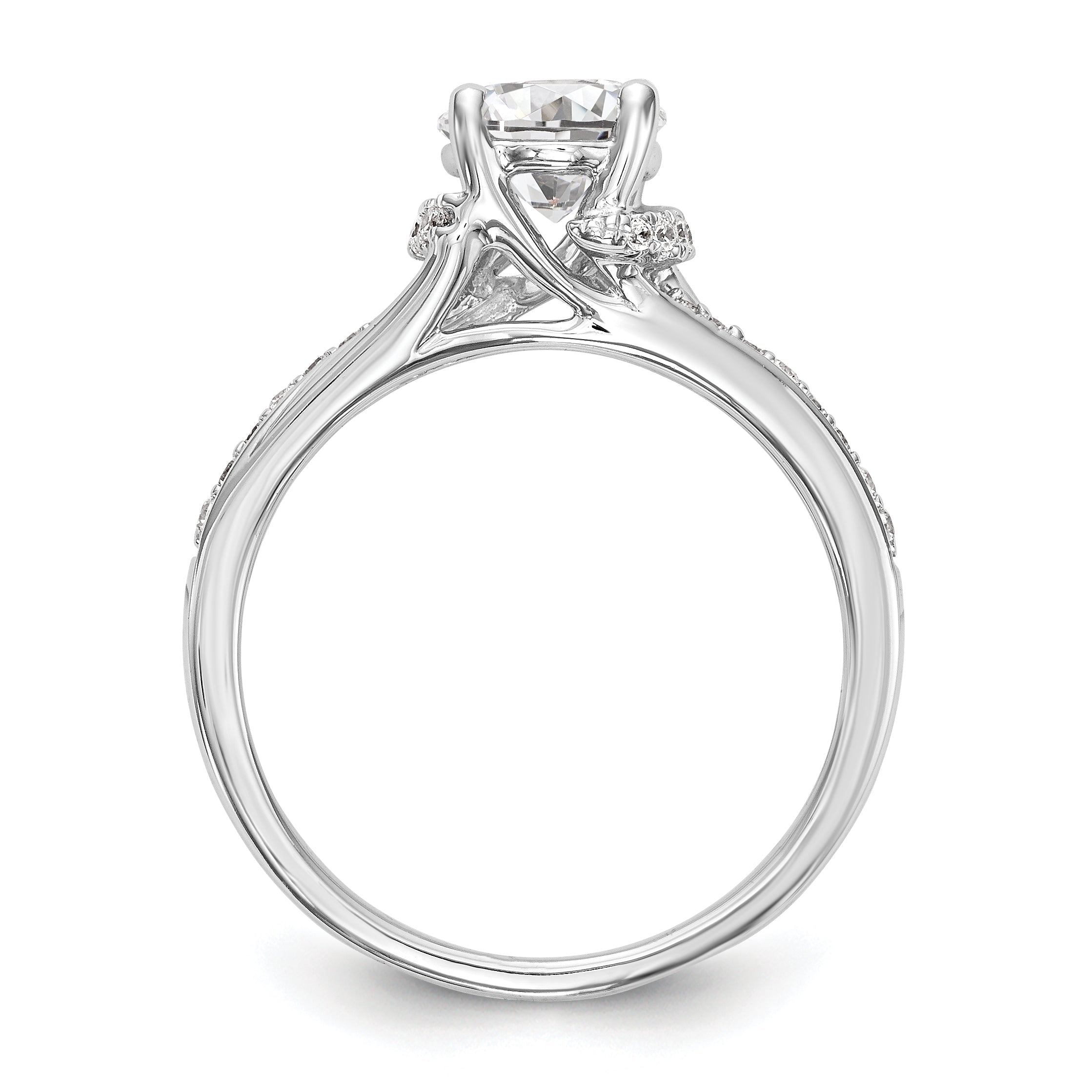 14k White Gold Diamond Round CZ Criss Cross Engagement Ring