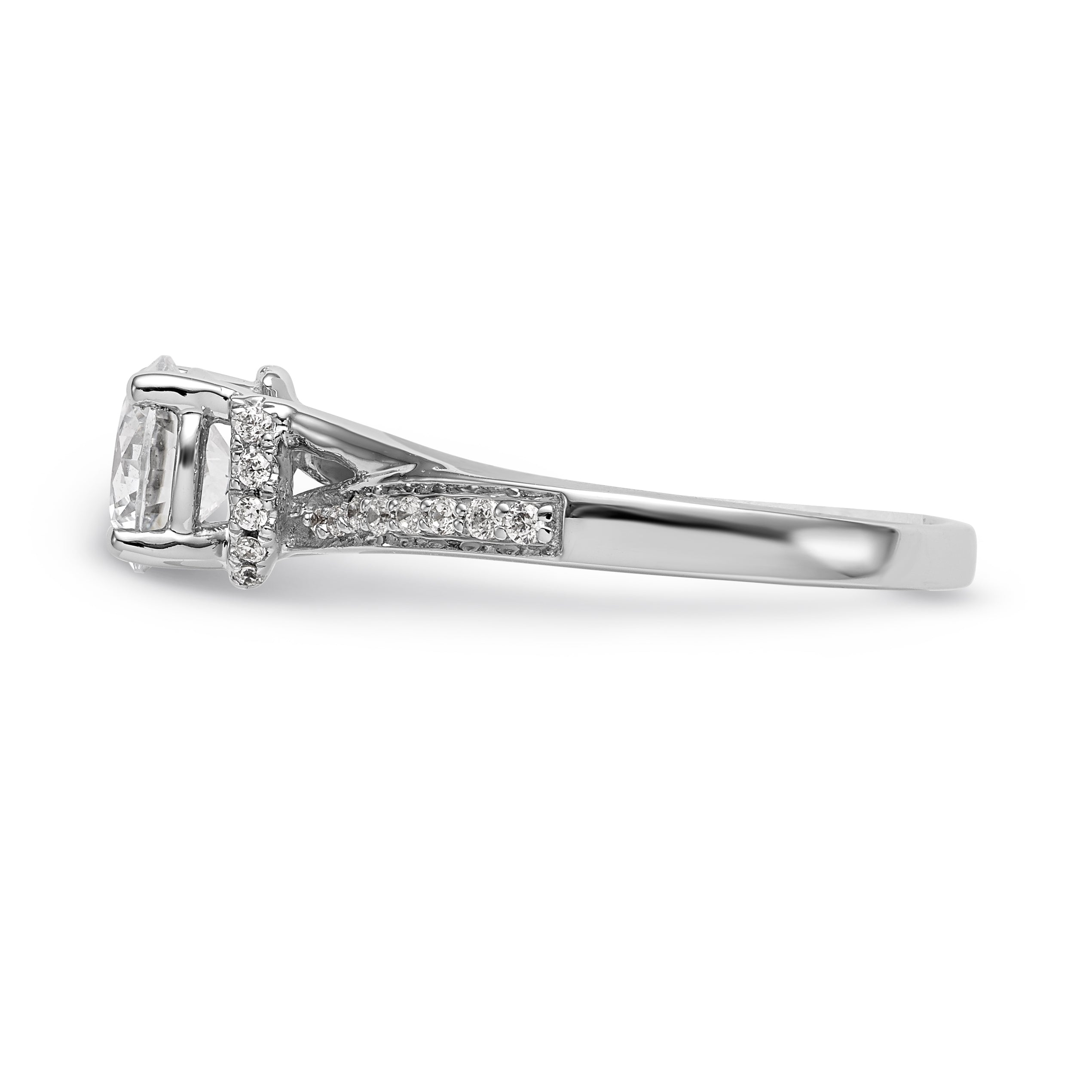 14k White Gold Diamond Round CZ Criss Cross Engagement Ring