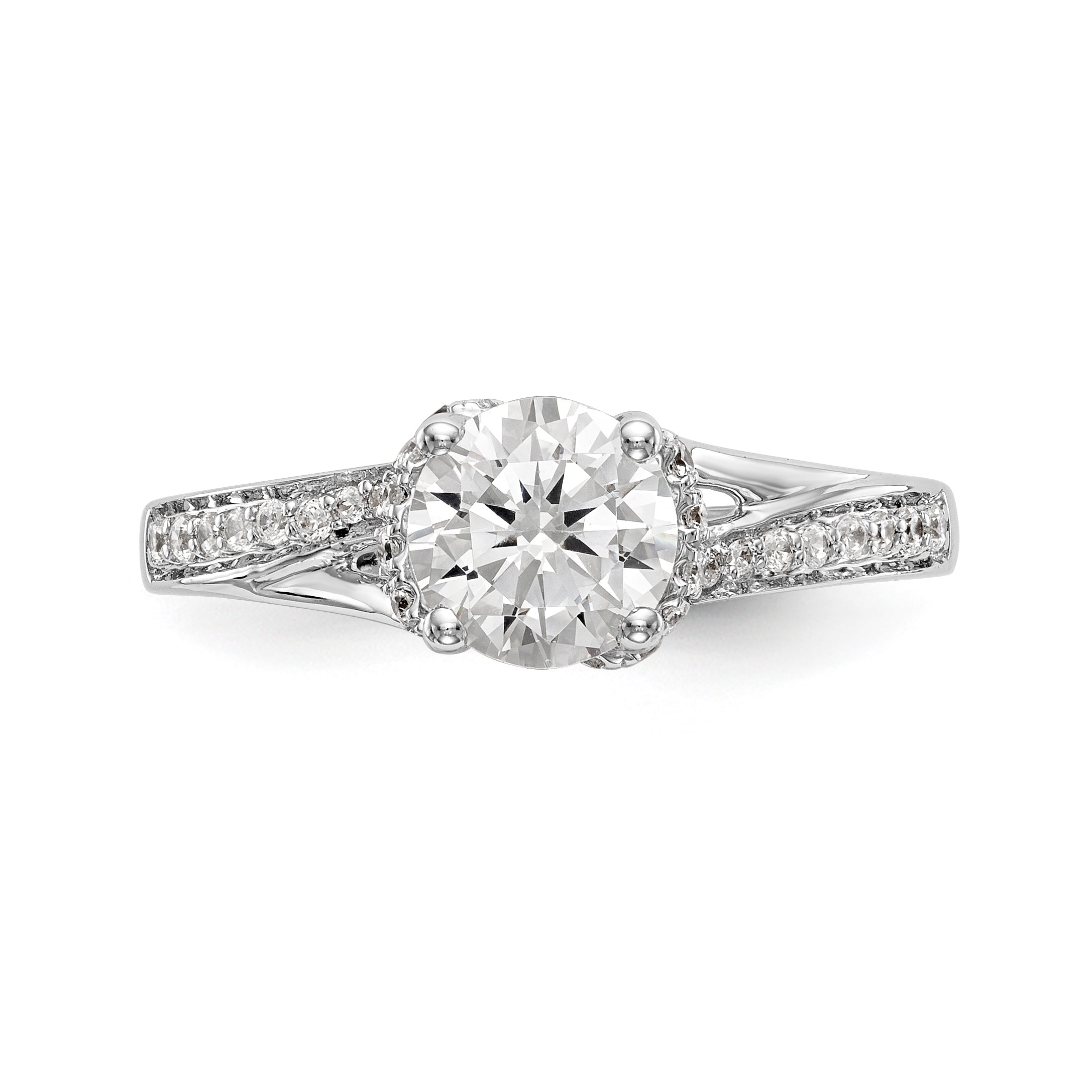 14k White Gold Diamond Round CZ Criss Cross Engagement Ring
