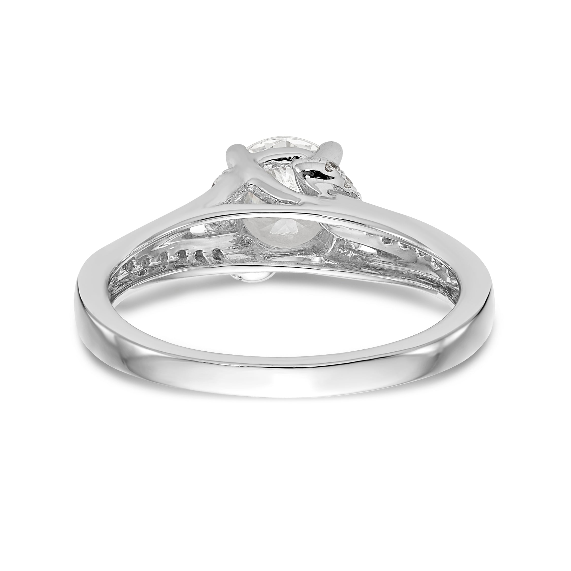 14k White Gold Diamond Round CZ Criss Cross Engagement Ring
