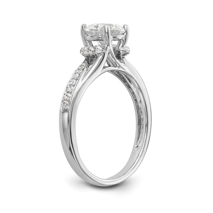14k White Gold Diamond Round CZ Criss Cross Engagement Ring