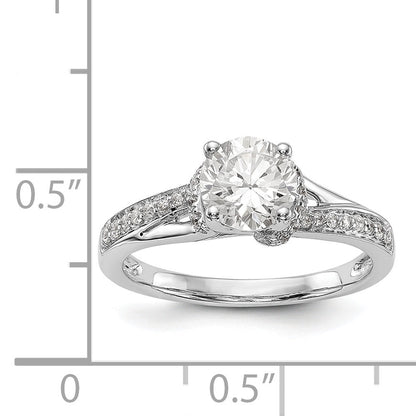 14k White Gold Diamond Round CZ Criss Cross Engagement Ring