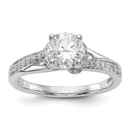 14k White Gold Diamond Round CZ Criss Cross Engagement Ring