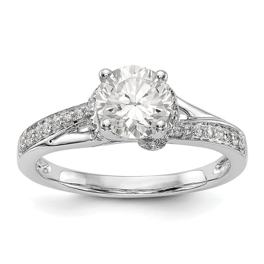 14k White Gold Diamond Round CZ Criss Cross Engagement Ring