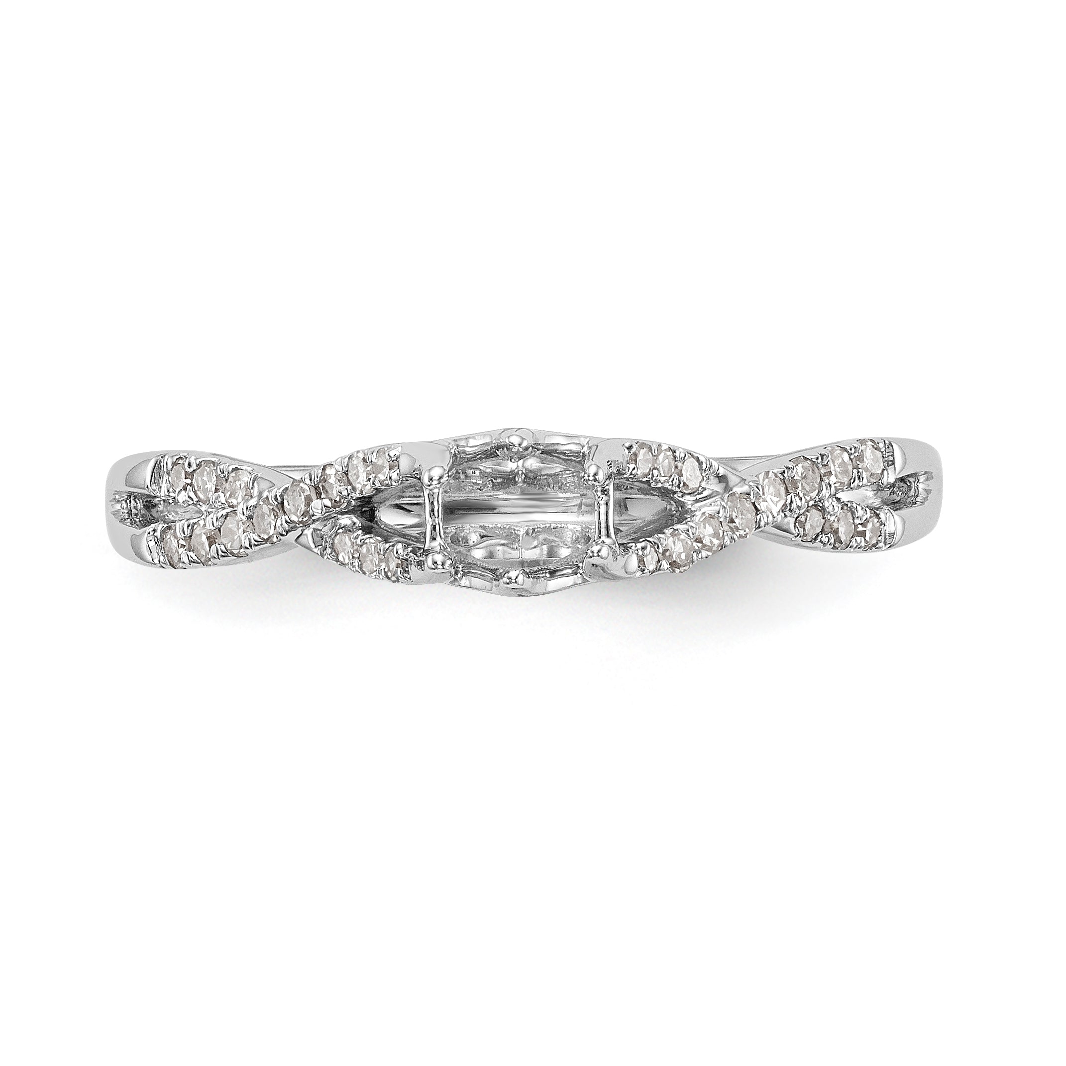 14k White Gold Diamond Round CZ Criss Cross Engagement Ring