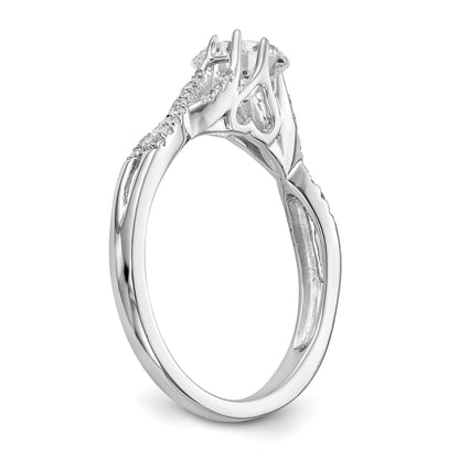 14k White Gold Diamond Round CZ Criss Cross Engagement Ring