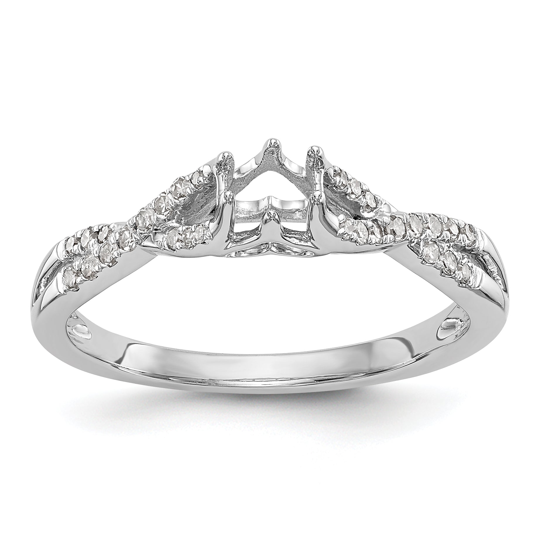14k White Gold Diamond Round CZ Criss Cross Engagement Ring