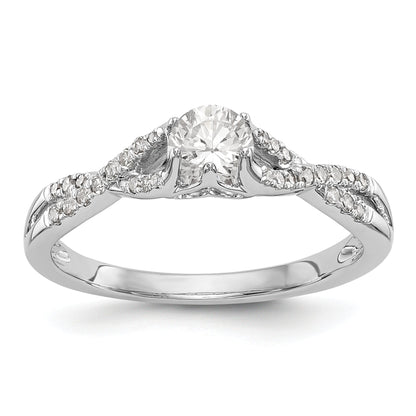 14k White Gold Diamond Round CZ Criss Cross Engagement Ring